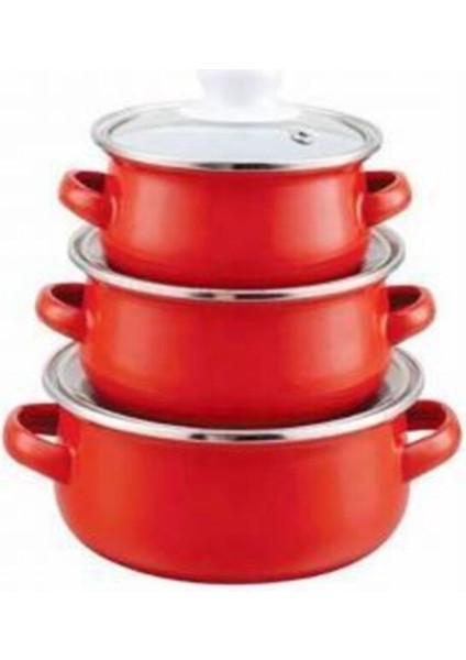 Mini Emaye Tencere Seti 3'lü, 12/14/16 Cm, Canlı Kırmızı Renk fiyatları