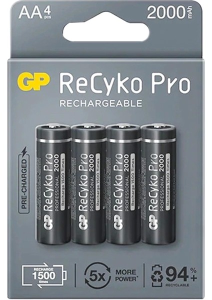 Gp Recyko Pro Aa 2000 Mah Şarjlı 4lü Pil GP210AAHCB-2EB4 (GPRHC212B309) (5047)