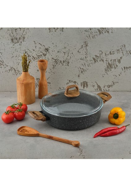 28 cm Granit Kısa Tencere, Gri, Dayanıklı ve Şık Mutfak Gereci