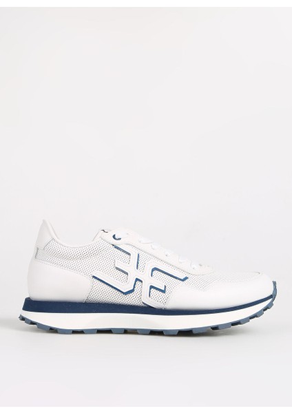 Beyaz-Lacivert Erkek Deri Sneaker FU0876.B00MIO46M