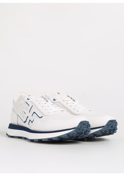 Beyaz-Lacivert Erkek Deri Sneaker FU0876.B00MIO46M