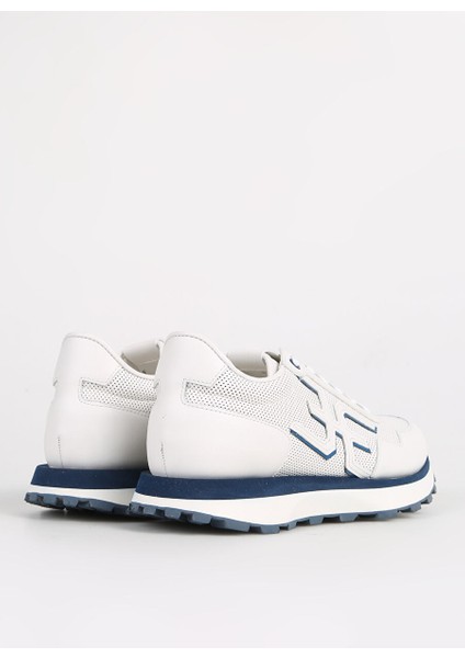 Beyaz-Lacivert Erkek Deri Sneaker FU0876.B00MIO46M