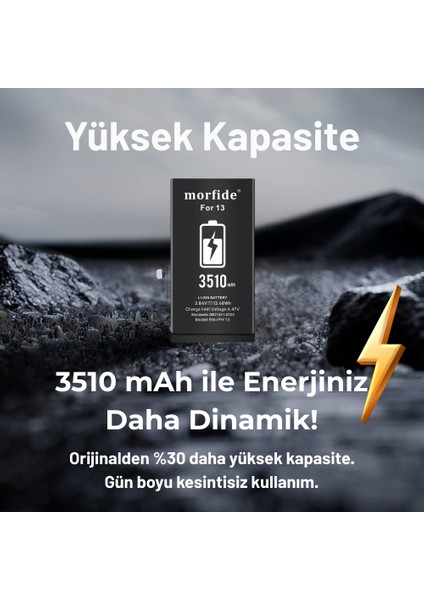 Apple iPhone 13 Uyumlu 3510MAH Yüksek Kapasiteli Batarya - Gelişmiş Akıllı Chip - Pil Sağlığı Destekli - Morfide M-Max indirimleri
