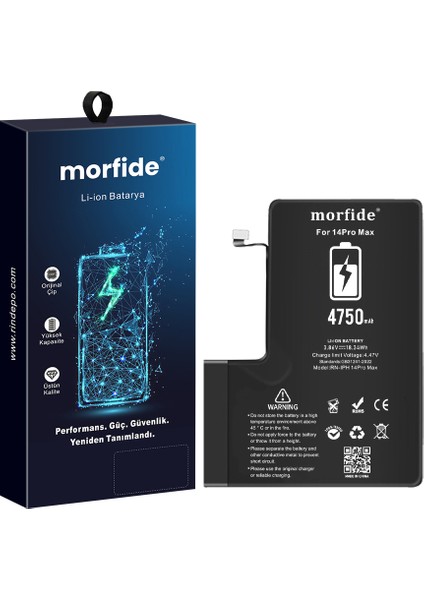 Apple iPhone 14 Pro Max Uyumlu 4750MAH Yüksek Kapasiteli Batarya - Gelişmiş Akıllı Chip - Pil Sağlığı Destekli - Morfide