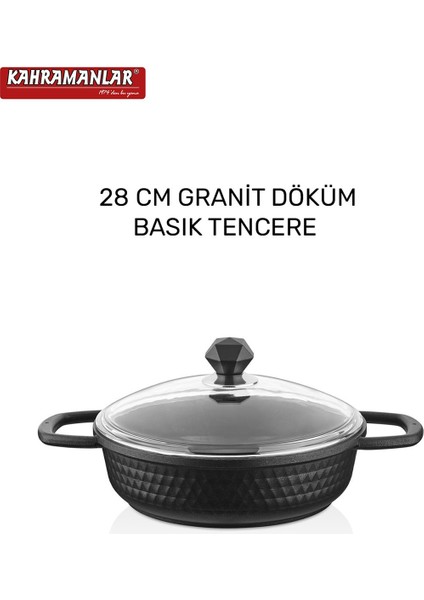 28 cm Granit Döküm Basık Tencere, Dayanıklı ve Şık Tasarım fiyatları