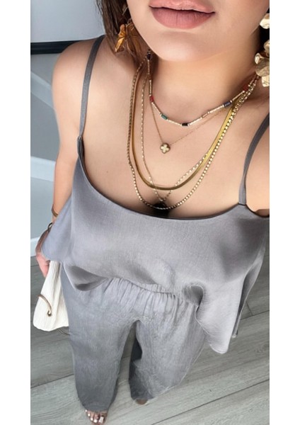 Gri Premium Tnsel Kumaş Bluz-Pantolon Takım fırsatları