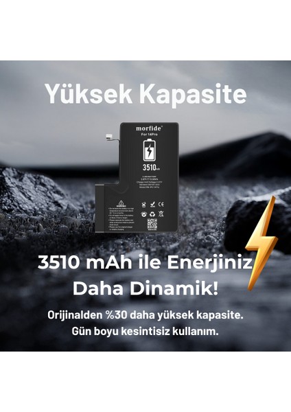 Apple iPhone 14 Pro Uyumlu 3510MAH Yüksek Kapasiteli Batarya - Gelişmiş Akıllı Chip - Pil Sağlığı Destekli - Morfide M-M indirimleri