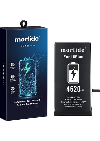 Apple iPhone 15 Plus Uyumlu 4620MAH Yüksek Kapasiteli Batarya - Gelişmiş Akıllı Chip - Pil Sağlığı Destekli - Morfide M-