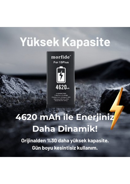 Apple iPhone 15 Plus Uyumlu 4620MAH Yüksek Kapasiteli Batarya - Gelişmiş Akıllı Chip - Pil Sağlığı Destekli - Morfide M- indirimleri