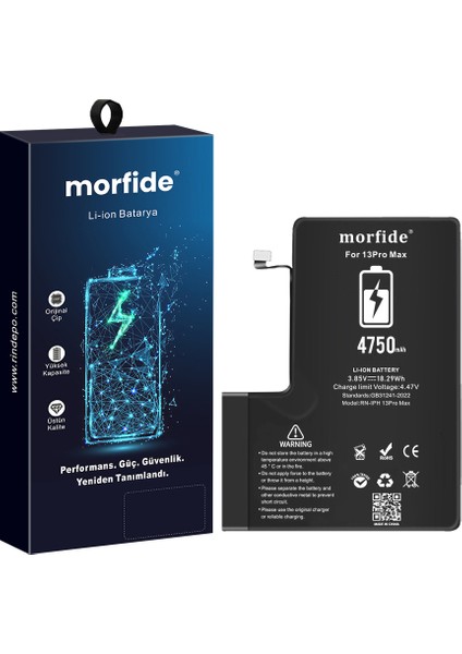Apple iPhone 13 Pro Max Uyumlu 4750MAH Yüksek Kapasiteli Batarya - Gelişmiş Akıllı Chip - Pil Sağlığı Destekli - Morfide