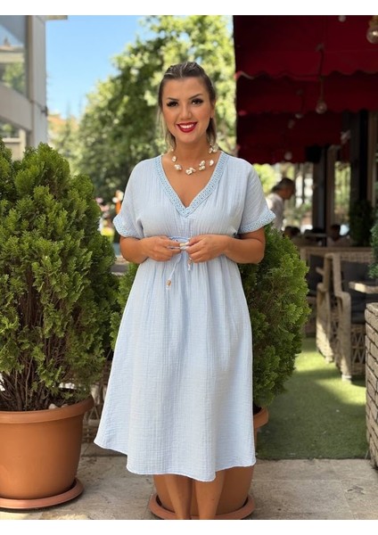 V Yaka Müslin Elbise fiyatları