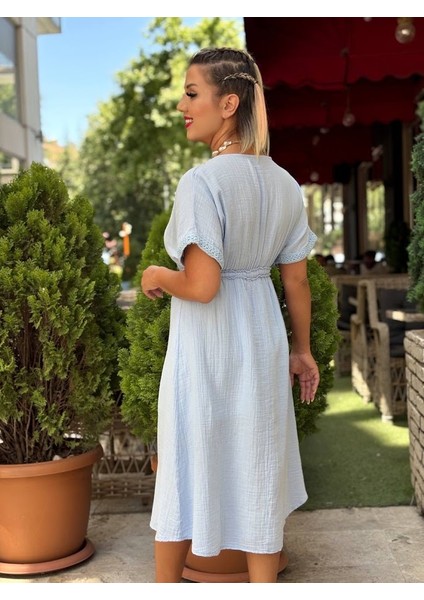 V Yaka Müslin Elbise modelleri