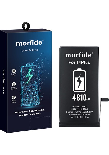 Apple iPhone 14 Plus Uyumlu 4810MAH Yüksek Kapasiteli Batarya - Gelişmiş Akıllı Chip - Pil Sağlığı Destekli - Morfide M-