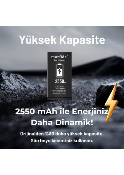 Apple iPhone 13 Mini Uyumlu 2550MAH Yüksek Kapasiteli Batarya - Gelişmiş Akıllı Chip - Pil Sağlığı Destekli - Morfide M- indirimleri