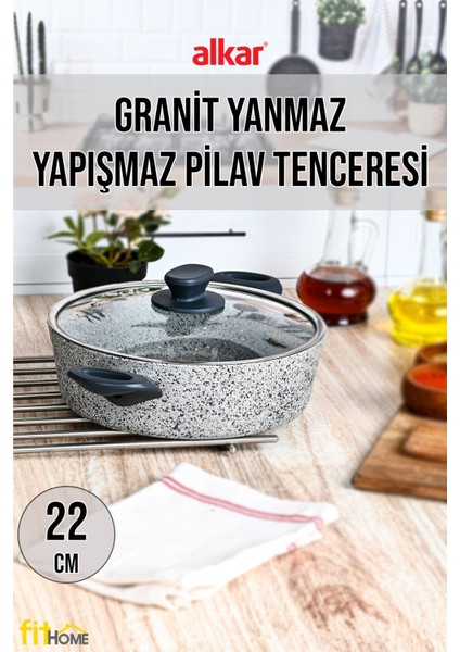 Granit Yanmaz Yapışmaz Pilav Tenceresi Gri, Dayanıklı ve Şık Mutfak Ürünü