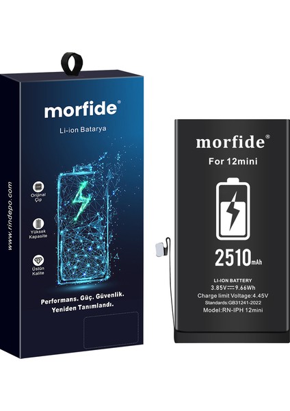 Apple iPhone 12 Mini Uyumlu 2510MAH Yüksek Kapasiteli Batarya - Gelişmiş Akıllı Chip - Pil Sağlığı Destekli - Morfide M-