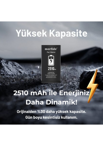 Apple iPhone 12 Mini Uyumlu 2510MAH Yüksek Kapasiteli Batarya - Gelişmiş Akıllı Chip - Pil Sağlığı Destekli - Morfide M- indirimleri