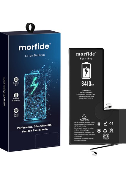 Apple iPhone 11 Pro Uyumlu 3410MAH Yüksek Kapasiteli Batarya Morfide M-Max – A Sınıf Hücre, 15 Ay Garantili