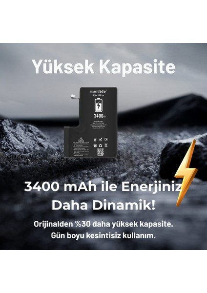 Apple iPhone 15 Pro Uyumlu 3400MAH Yüksek Kapasiteli Batarya - Gelişmiş Akıllı Chip - Pil Sağlığı Destekli - Morfide M-M indirimleri