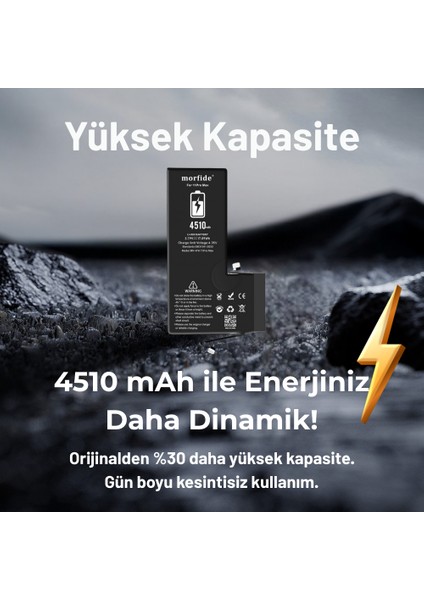 Apple iPhone 11 Pro Max Uyumlu 4510MAH Yüksek Kapasiteli Batarya Morfide M-Max – A Sınıf Hücre, 15 Ay Garantili modelleri
