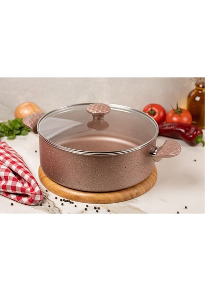 28 cm Derin Granit Tencere, Şık Pembe Renk Seçeneği ile Mutfağınıza Güzellik Katın