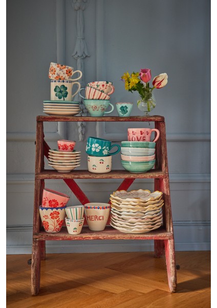 El Yapımı Oval Seramik Kupa - Turuncu Çiçek fiyatları