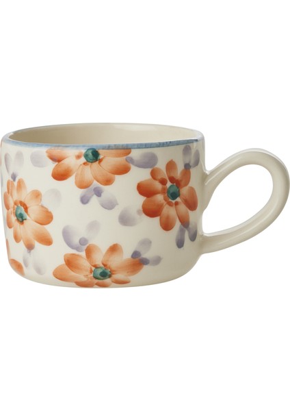 El Yapımı Seramik Kupa - Turuncu Çiçek