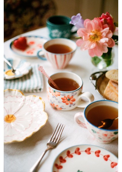 El Yapımı Seramik Kupa - Turuncu Çiçek fiyatları