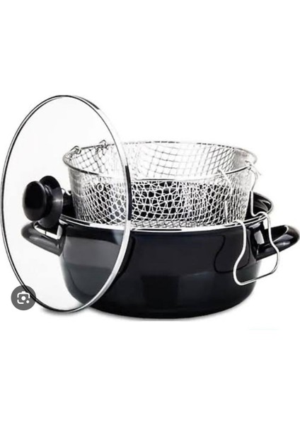 Kırmızı 3'lü Emaye Cam Kapaklı Patates, Biber, Sosis Kızartma Tencere Seti fiyatları