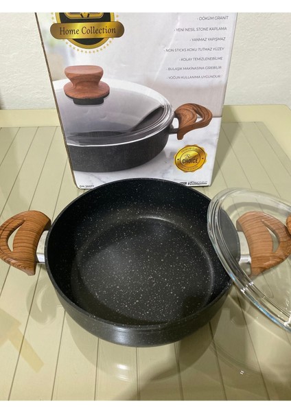 24 cm Granit Basık Tencere, Siyah, Dayanıklı ve Şık Tasarım fiyatları