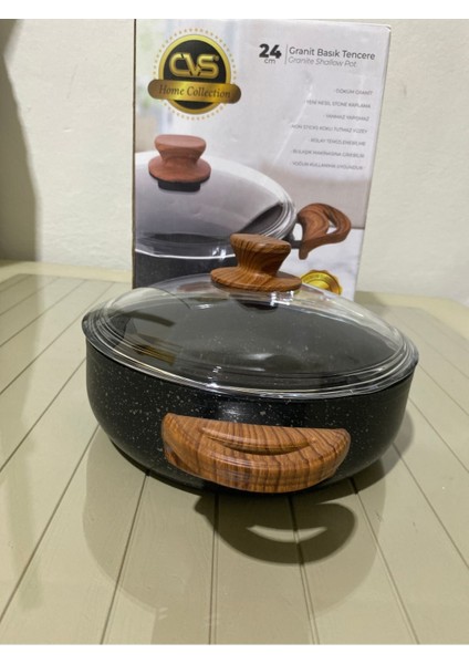 24 cm Granit Basık Tencere, Siyah, Dayanıklı ve Şık Tasarım fırsatları