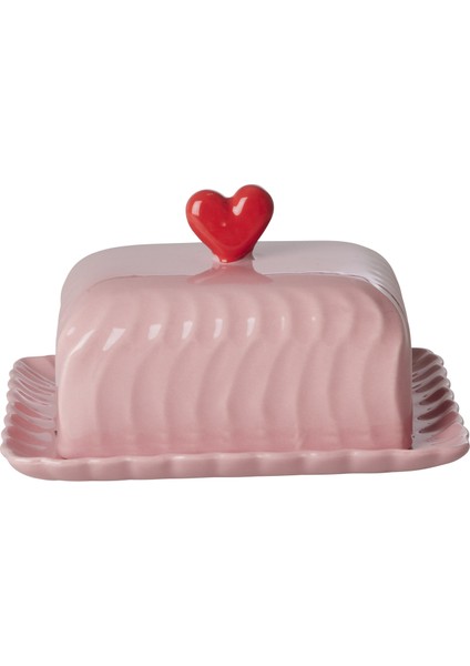 Seramik Tereyağlık - Pembe Kalp
