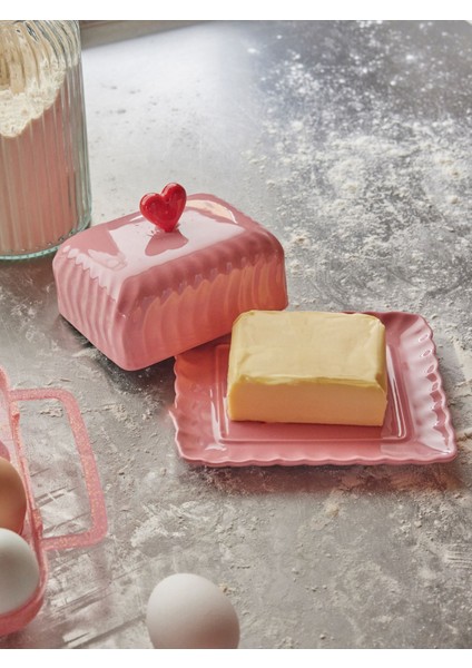 Seramik Tereyağlık - Pembe Kalp modelleri