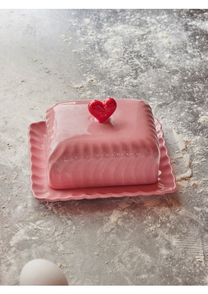 Seramik Tereyağlık - Pembe Kalp fırsatları