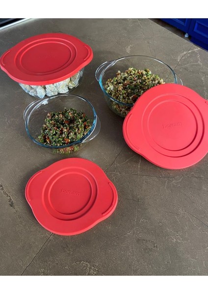 3" Lü Çok Amaçlı Cam Saklama Kabı, Tencere, Beyaz