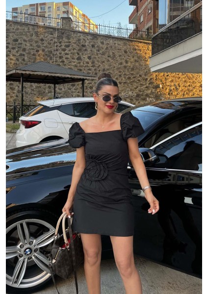 Balon Kol Tasarım Elbise Siyah