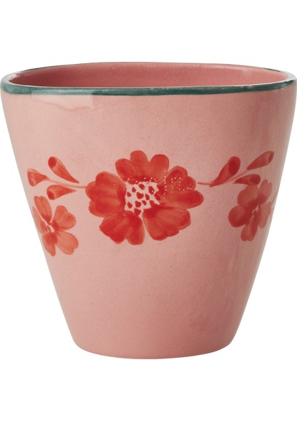 El Yapımı Oval Seramik Kupa - Turuncu Çiçek