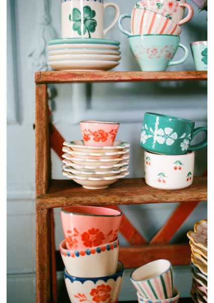 El Yapımı Oval Seramik Kupa - Turuncu Çiçek fiyatları