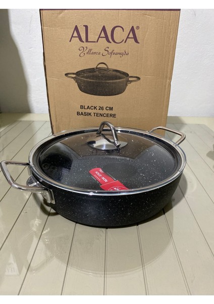 26 cm Siyah Granit Basık Tencere, Dayanıklı ve Şık Mutfak Gereci