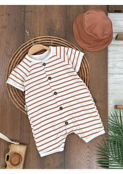 Pamuklu Çizgili Şapkalı Erkek Bebek 3lü Takım