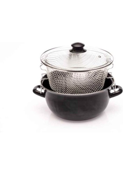 24CM Emaye Kızartma Tenceresi, Siyah Renk