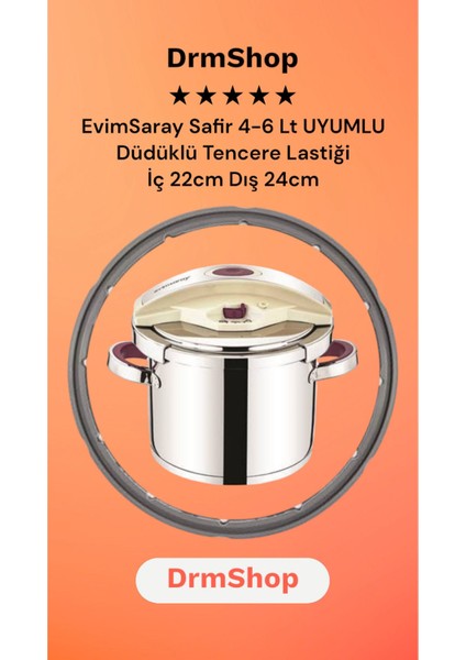 4,5-6 Lt Uyumlu Düdüklü Tencere Lastiği, Iç 22CM, Dış 24CM, Gri Renk