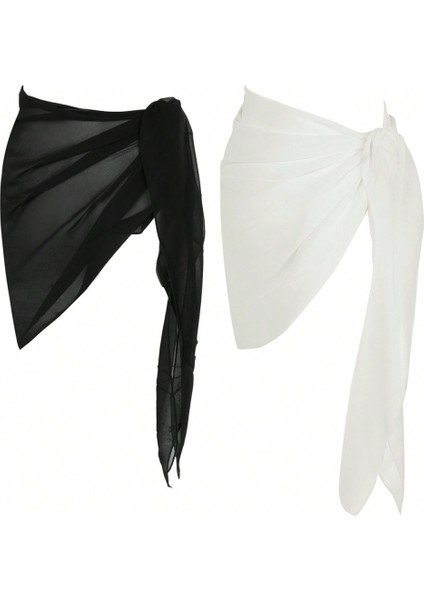 Kadın Siyah Beyaz Transparan Belden Bağlamalı Pareo 2'li fiyatları