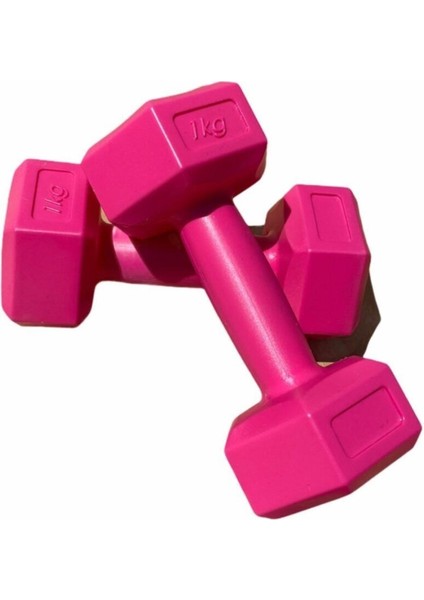Fuşya Pembe Mini Plates ve Dambıl Seti, Sağlıklı ve Şık Spor Ekipmanı