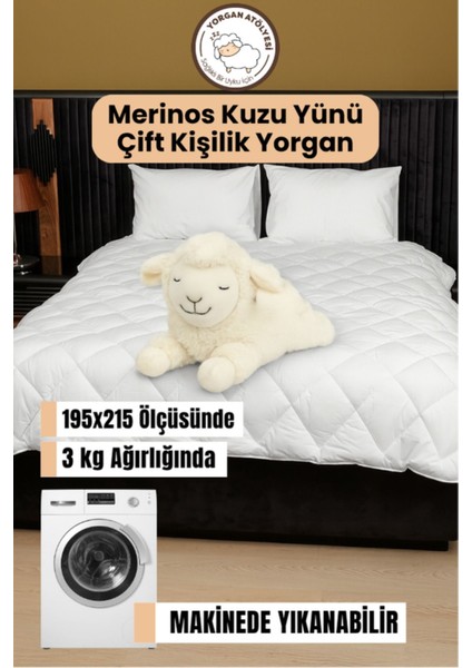 Çift Kişilik Yün Yorgan 195X215 cm - %100 Kuzu Yünü, 3 Kg, Nefes Alır, Terletmez, 4 Mevsim Konfor