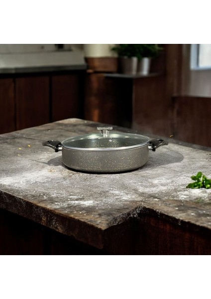 28 cm Granit Basık Tencere, Dayanıklı ve Şık Mutfak Gereçleri