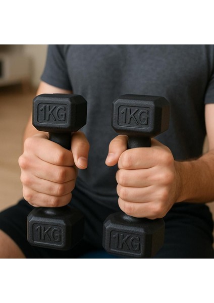 2'li 1kg Siyah Dambıl Seti, Ev ve Spor Salonu Için Ideal Seçenek