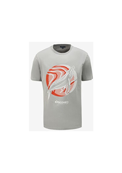 Gri Erkek Bisiklet Yaka Relaxed Baskılı T-Shirt D4SM-TST3271