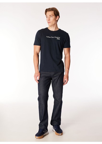 Lacivert Erkek Bisiklet Yaka Relaxed Fit Baskılı Pamuk T-Shirt J4WM-TST7217 fiyatları