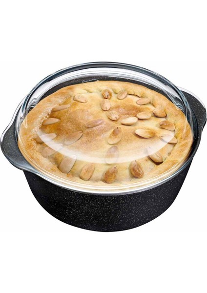 Siyah Yuvarlak Tencere, Cam Kapaklı, Non-Stick, 3150CC